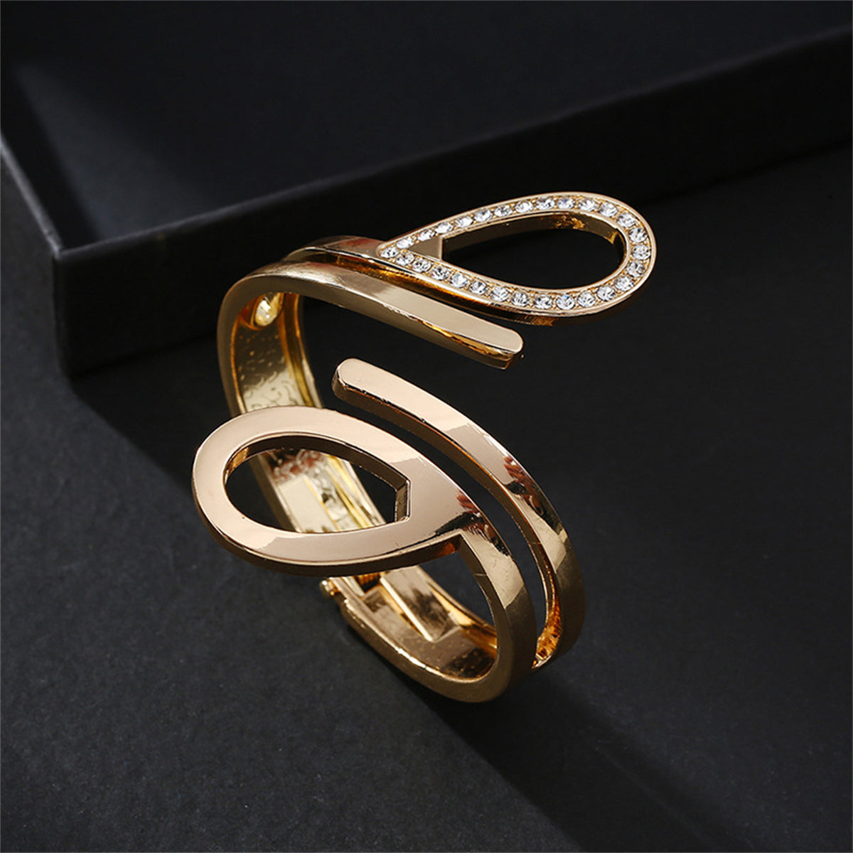 Cubic Zirconia & 18K Gold-Plated Drop Open Bypass Hinge Bangle