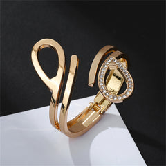 Cubic Zirconia & 18K Gold-Plated Drop Open Bypass Hinge Bangle