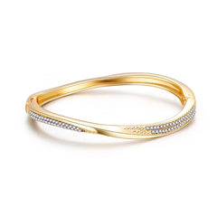 Cubic Zirconia & 18K Gold-Plated Twisted Bangle