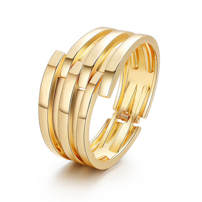 18K Gold-Plated Layered Bypass Bangle, gold bangle bracelet, dainty minimalist design, front view