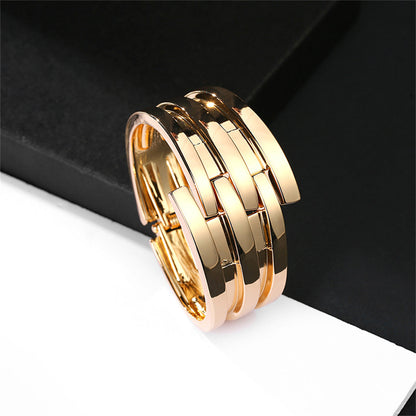 18K Gold-Plated Layered Bypass Bangle, gold bangle bracelet, dainty minimalist design, detail close-up