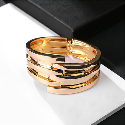 18K Gold-Plated Layered Bypass Bangle, gold bangle bracelet, dainty minimalist design, lifestyle look