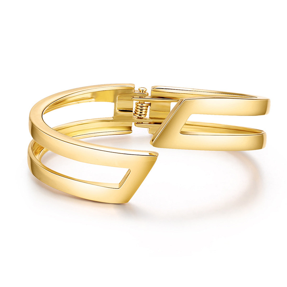 18K Gold-Plated Open Layered Bypass Bangle, gold bangle bracelet, everyday style, front view