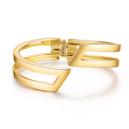 18K Gold-Plated Open Layered Bypass Bangle, gold bangle bracelet, everyday style, front view