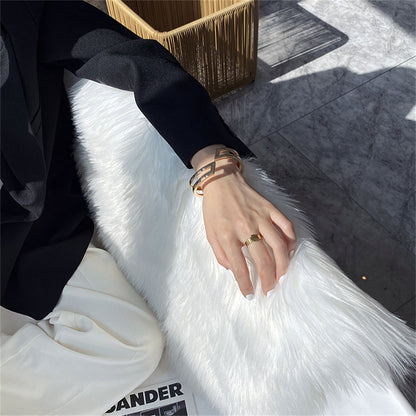 18K Gold-Plated Open Layered Bypass Bangle, gold bangle bracelet, everyday style, side view