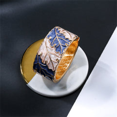Blue & Apricot Enamel 18K Gold-Plated Leaves Bangle