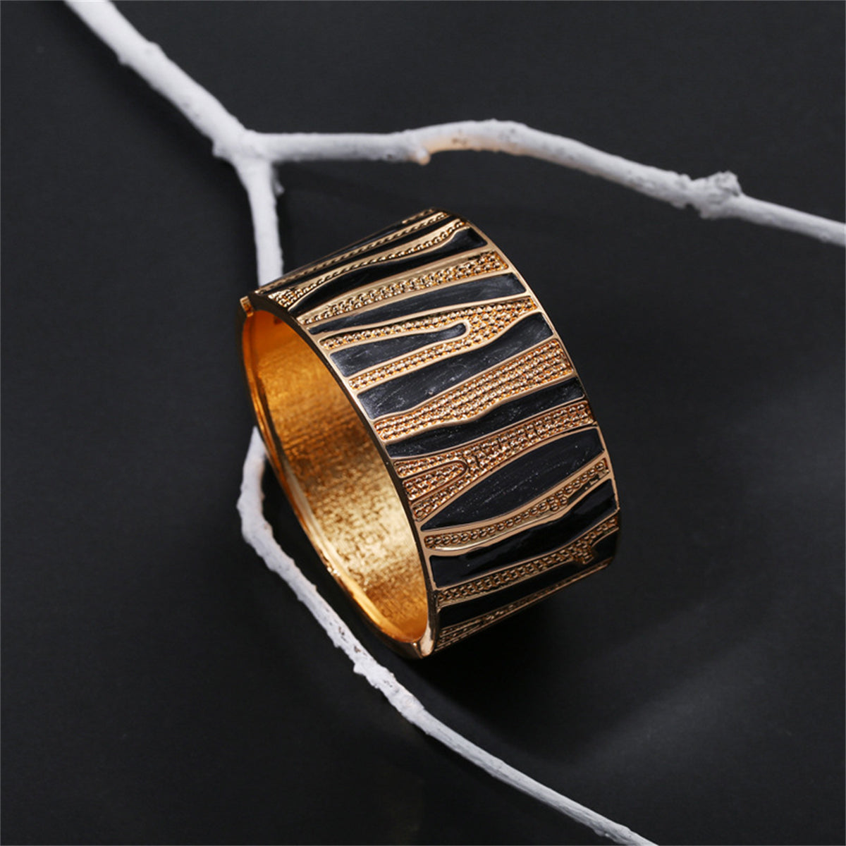 Black Enamel & 18K Gold-Plated Branch Bangle
