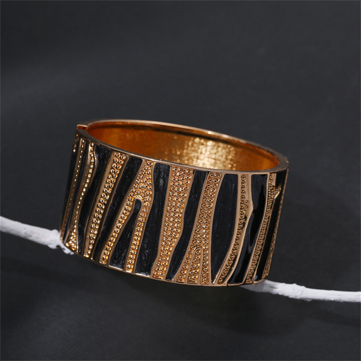 Black Enamel & 18K Gold-Plated Branch Bangle