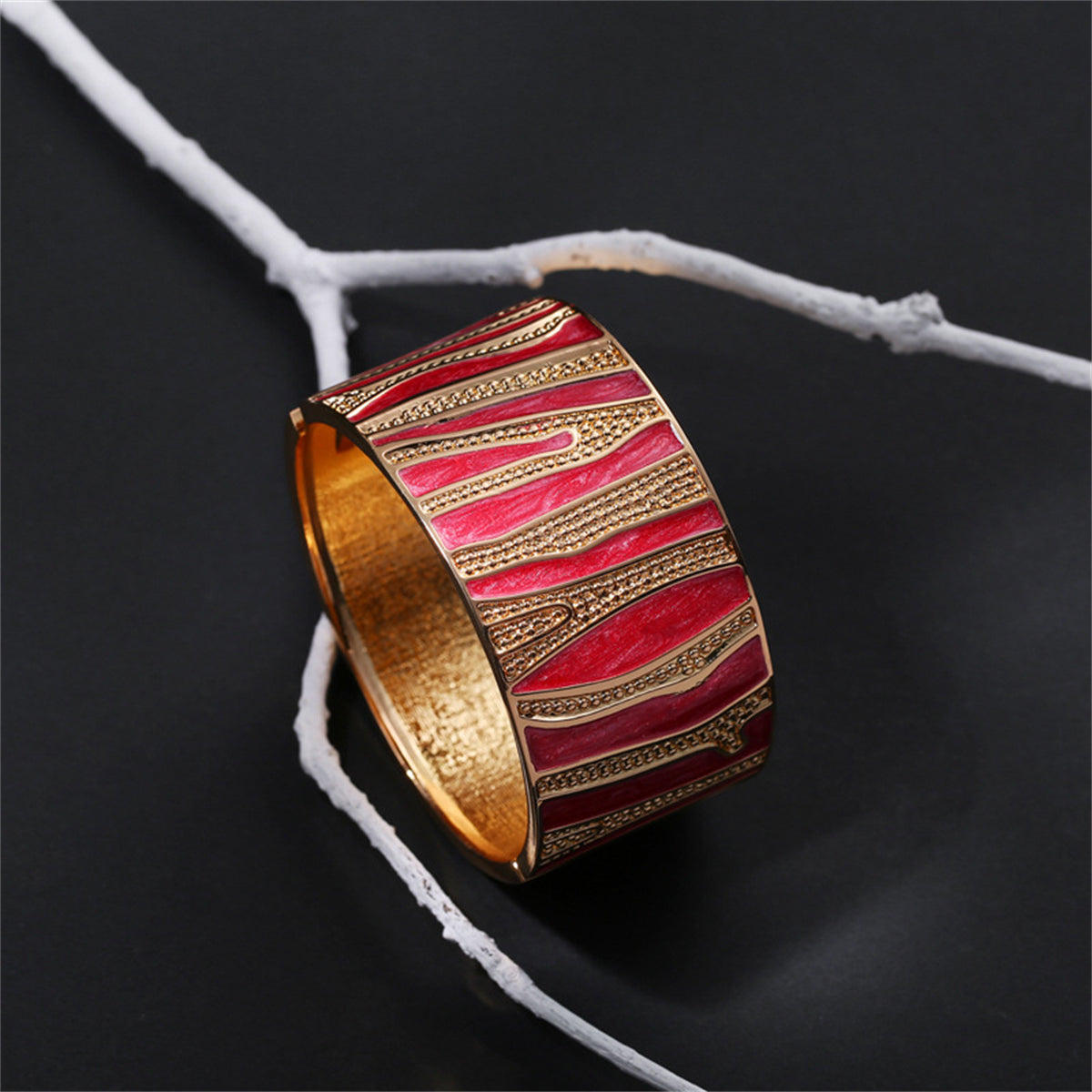 Red Enamel & 18K Gold-Plated Branch Bangle