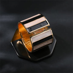 Black Enamel & 18K Gold-Plated Stripped Bangle