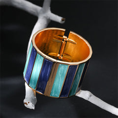 Blue Enamel & 18K Gold-Plated Stripe Bangle