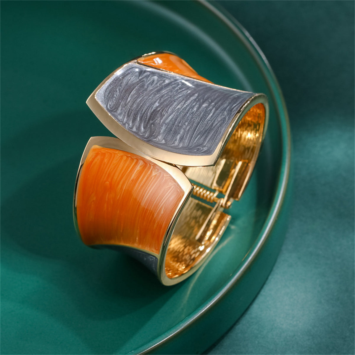 Orange & Gray Enamel 18K Gold-Plated Bangle