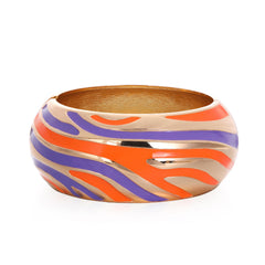 An orange and blue striped bracelet featuring gold accents, showcasing a vibrant design with 18K gold-plated stripes.