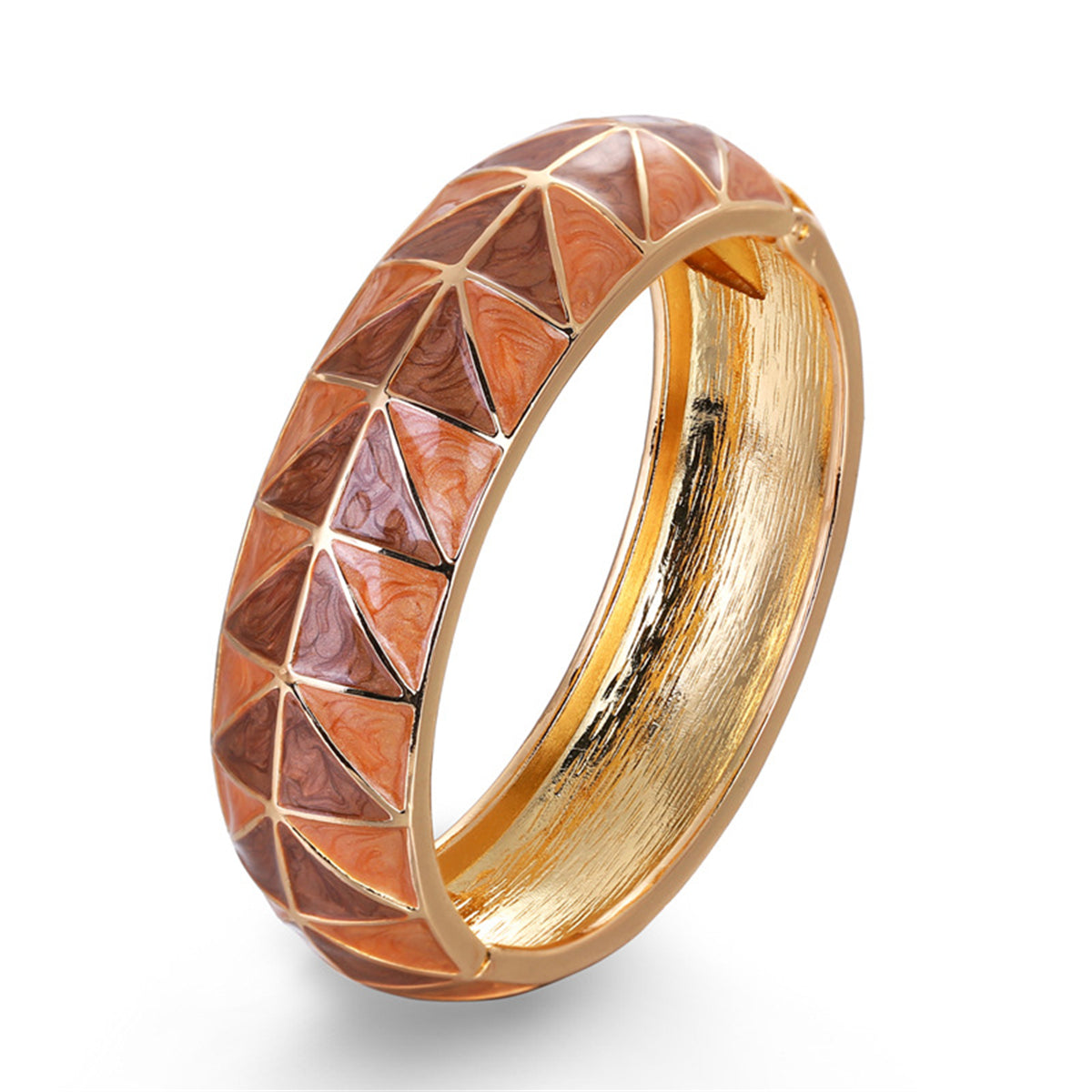 Brown Enamel & 18K Gold-Plated Geometric Bangle