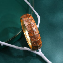 Brown Enamel & 18K Gold-Plated Geometric Bangle