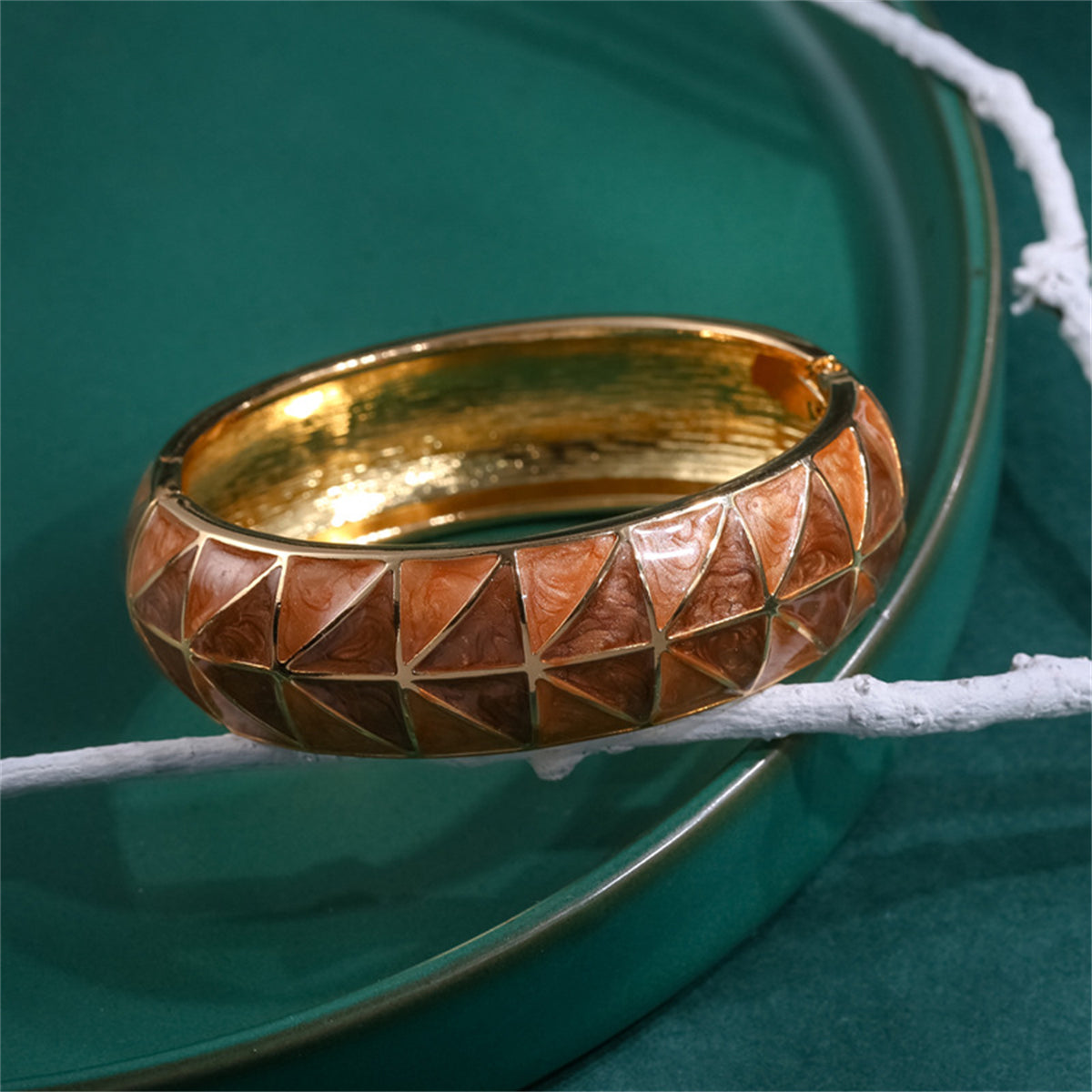 Brown Enamel & 18K Gold-Plated Geometric Bangle