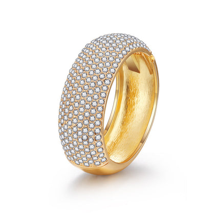 Cubic Zirconia and 18K Gold-Plated Bangle, gold bangle bracelet, dainty minimalist design, front view