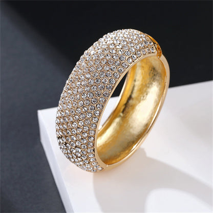 Cubic Zirconia and 18K Gold-Plated Bangle, gold bangle bracelet, dainty minimalist design, detail close-up