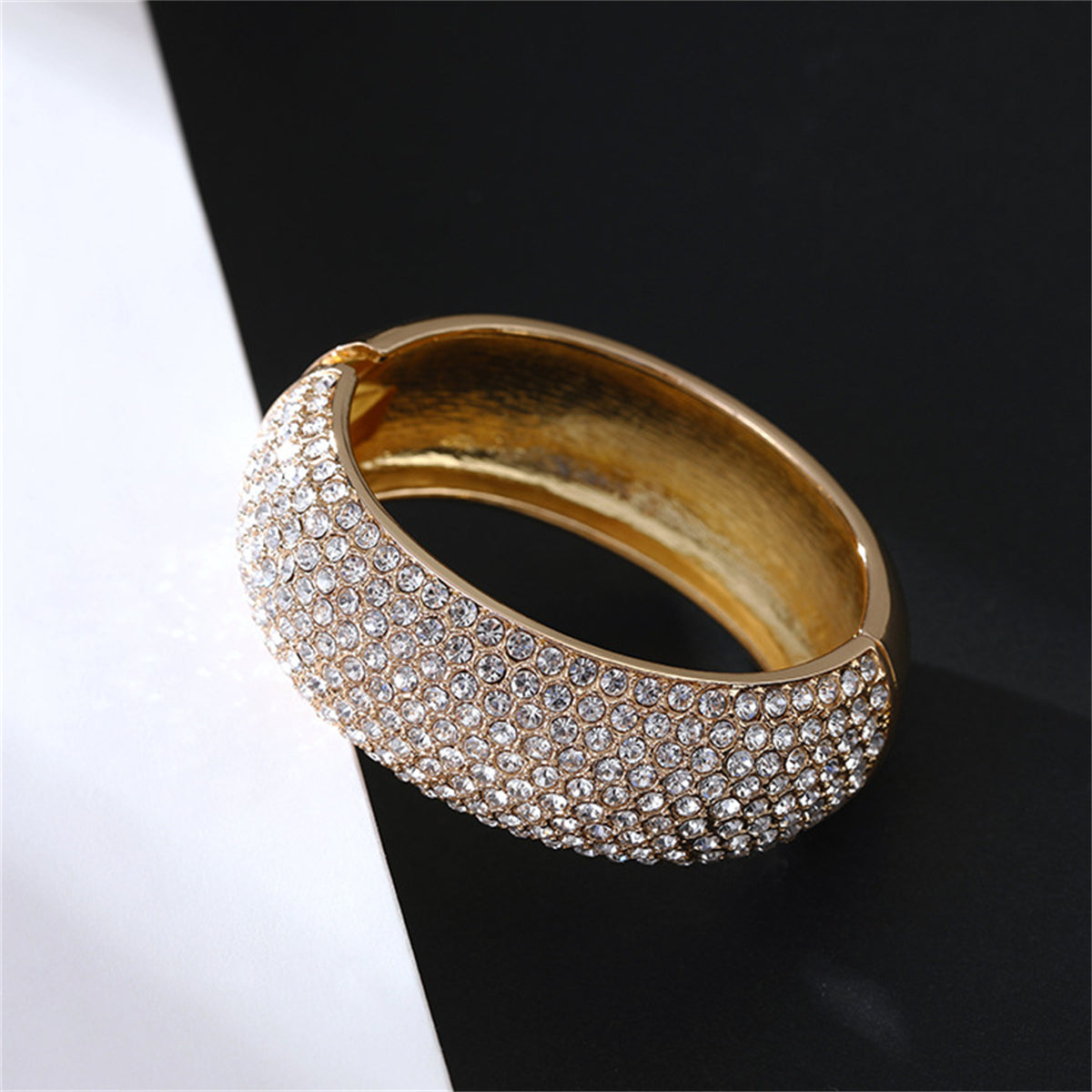 Cubic Zirconia and 18K Gold-Plated Bangle, gold bangle bracelet, dainty minimalist design, lifestyle look