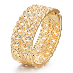 Cubic Zirconia & 18K Gold-Plated Stacked Curb Chain Bangle