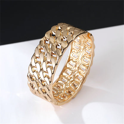 Cubic Zirconia and 18K Gold-Plated Stacked Curb Chain Bangle, gold bangle bracelet, everyday style, detail close-up