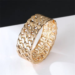 Cubic Zirconia & 18K Gold-Plated Stacked Curb Chain Bangle