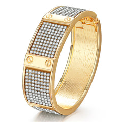 Cubic Zirconia & 18K Gold-Plated Watch Belt Hinge Bangle