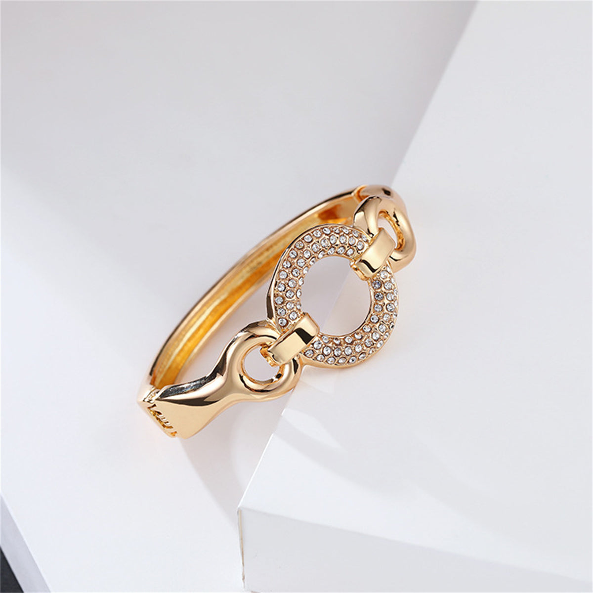 Cubic Zirconia & 18K Gold-Plated Hoop Hinge Bangle