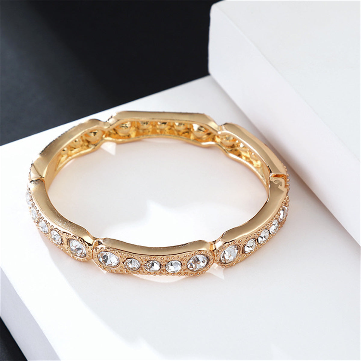 Cubic Zirconia & 18K Gold-Plated Milgrain Bangle