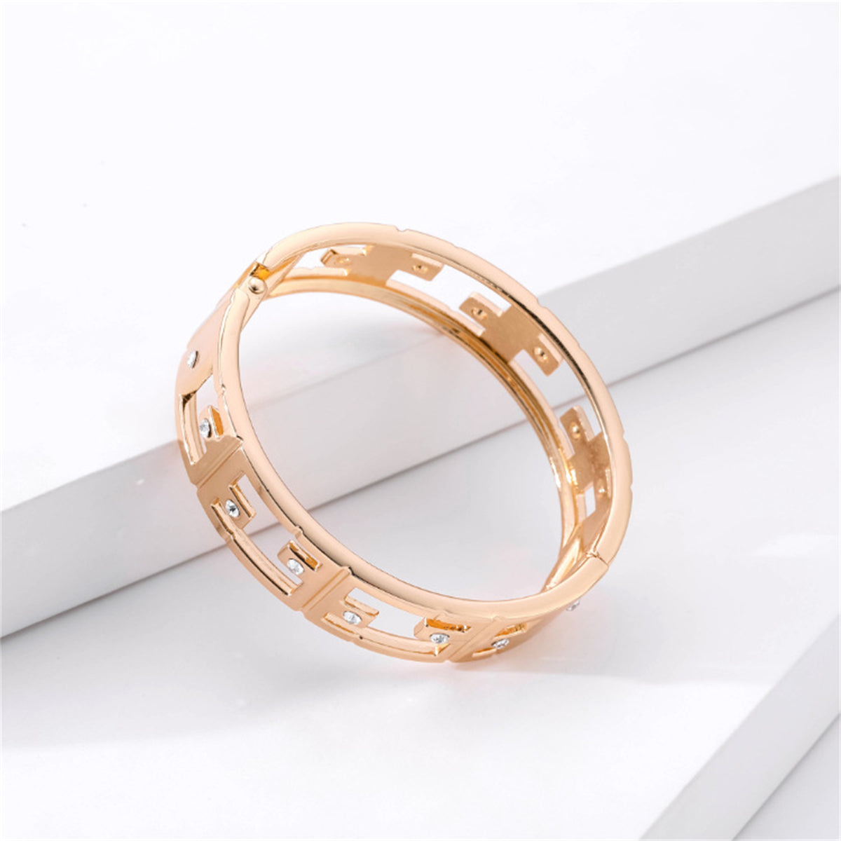 Cubic Zirconia & 18K Gold-Plated Openwork Bangle