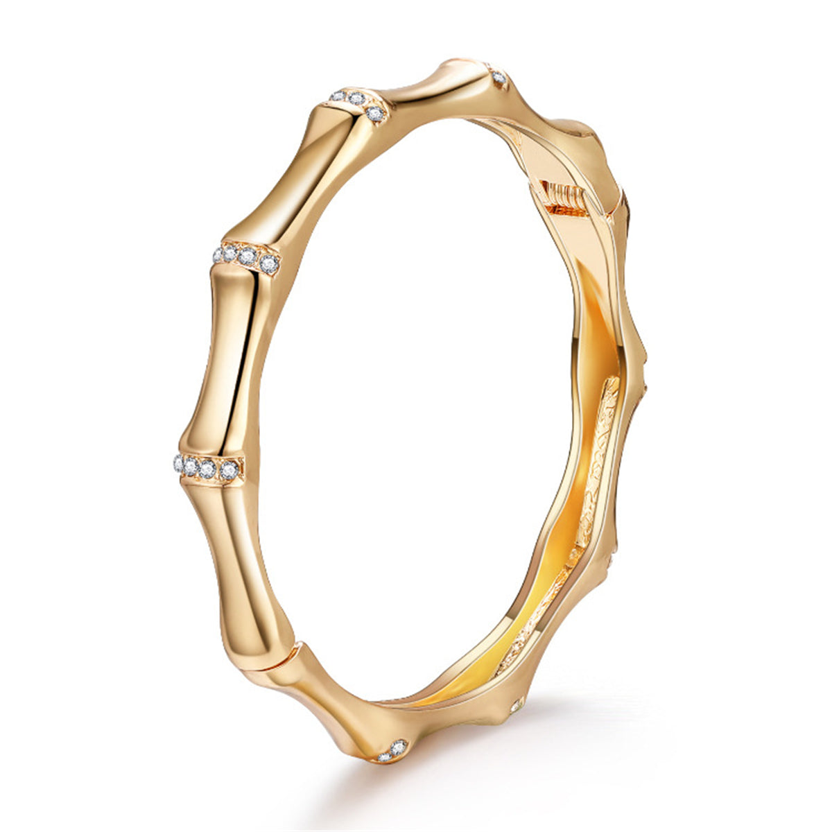 Cubic Zirconia and 18K Gold-Plated Bamboo Bangle, gold bangle bracelet, dainty minimalist design, front view