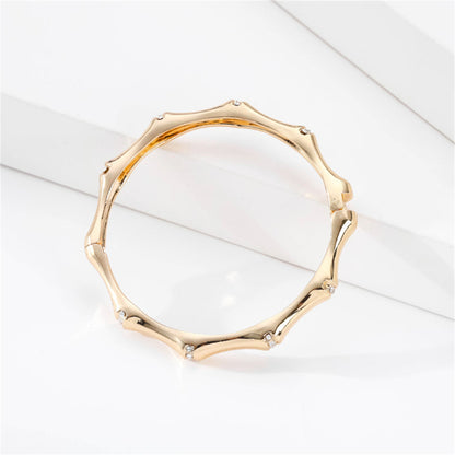 Cubic Zirconia and 18K Gold-Plated Bamboo Bangle, gold bangle bracelet, dainty minimalist design, lifestyle look