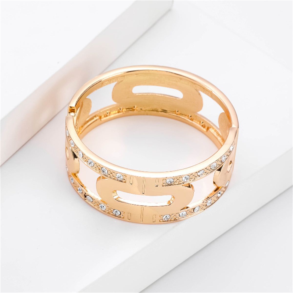 Cubic Zirconia and 18K Gold-Plated Lock Bangle, gold bangle bracelet, everyday style, lifestyle look