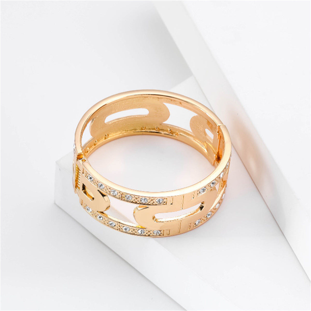 Cubic Zirconia and 18K Gold-Plated Lock Bangle, gold bangle bracelet, everyday style, styled look