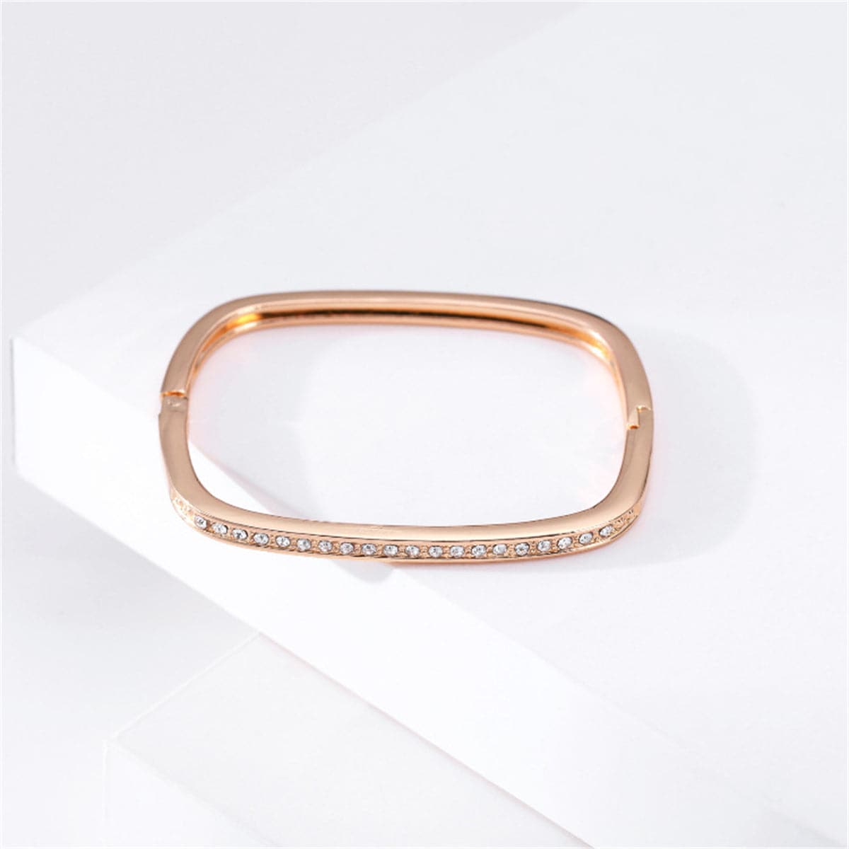 Cubic Zirconia & 18K Gold-Plated Thin Square Bangle