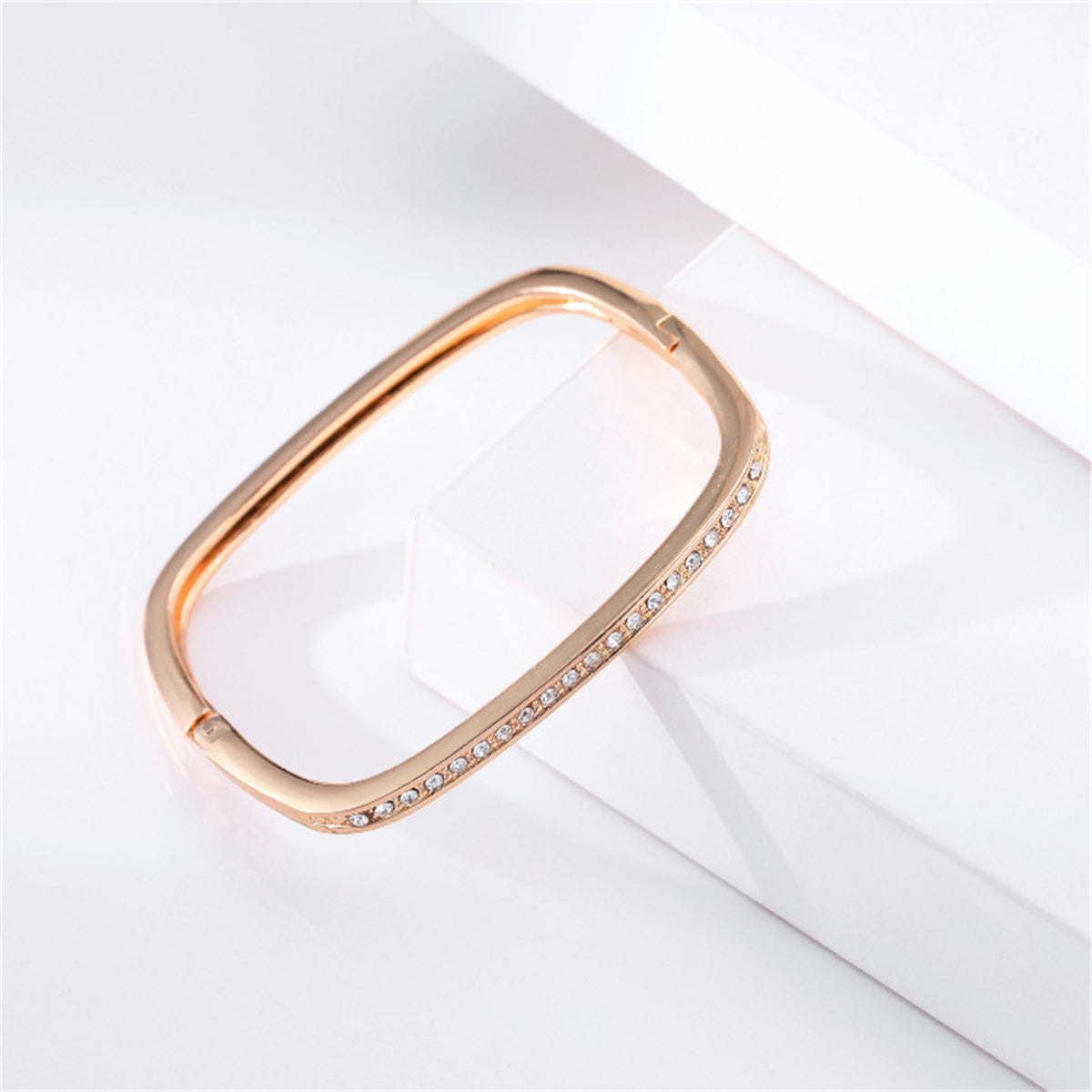 Cubic Zirconia & 18K Gold-Plated Thin Square Bangle