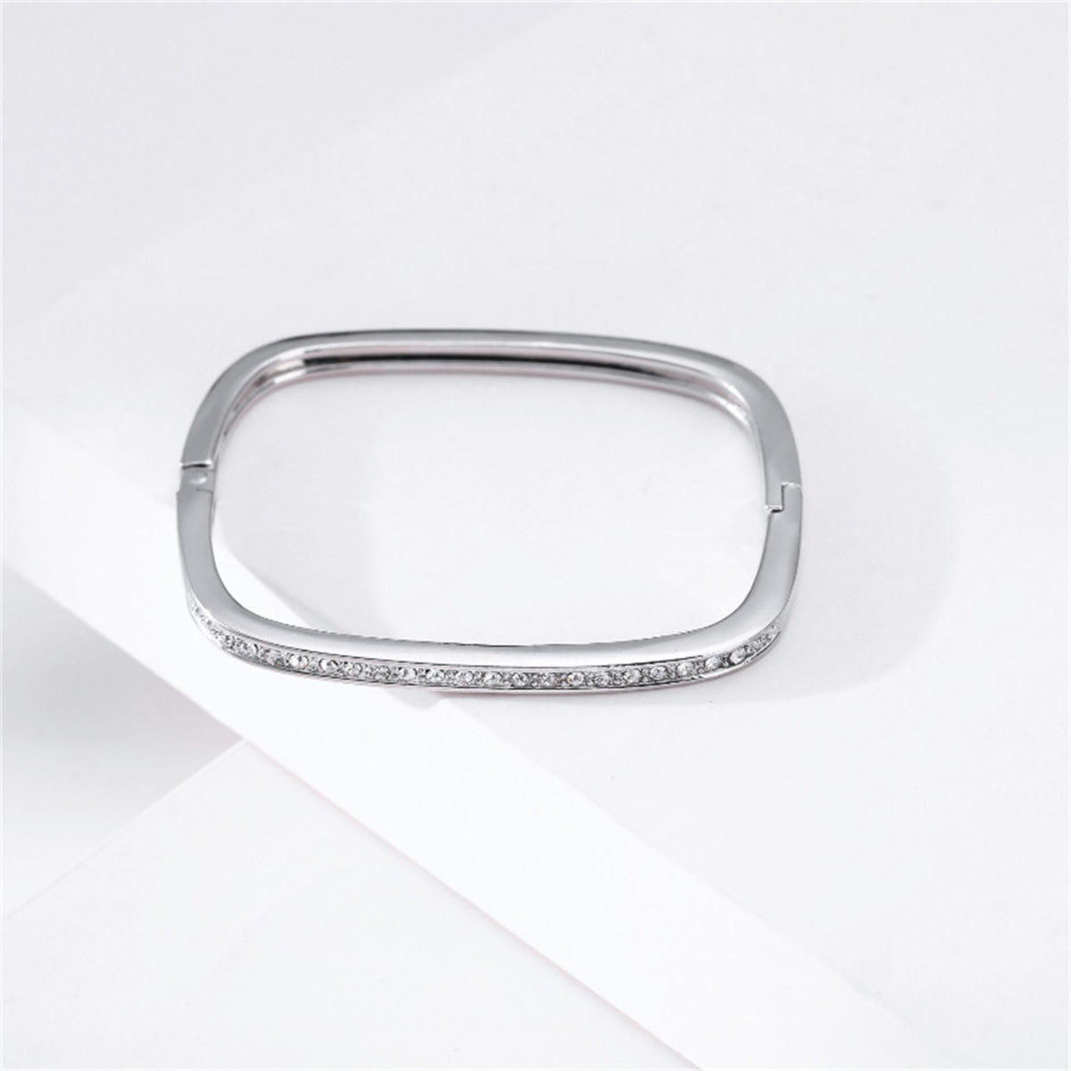 Cubic Zirconia & Silver-Plated Thin Square Bangle