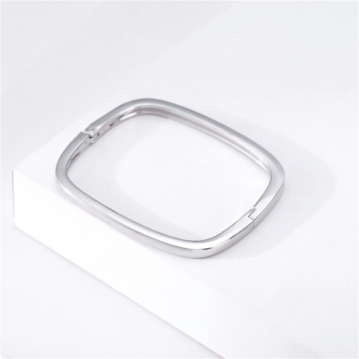 Cubic Zirconia & Silver-Plated Thin Square Bangle