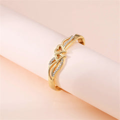Cubic Zirconia & 18K Gold-Plated Leaves Stacked Heart Hinge Bangle