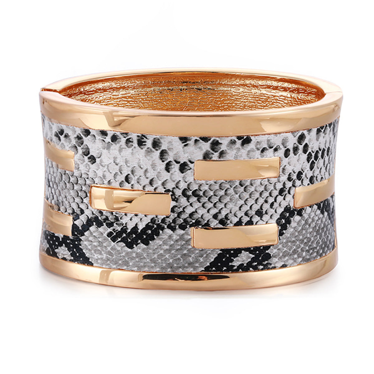 Polystyrene and 18K Gold-Plated Serpentine Bangle, gold bangle bracelet, everyday style, front view
