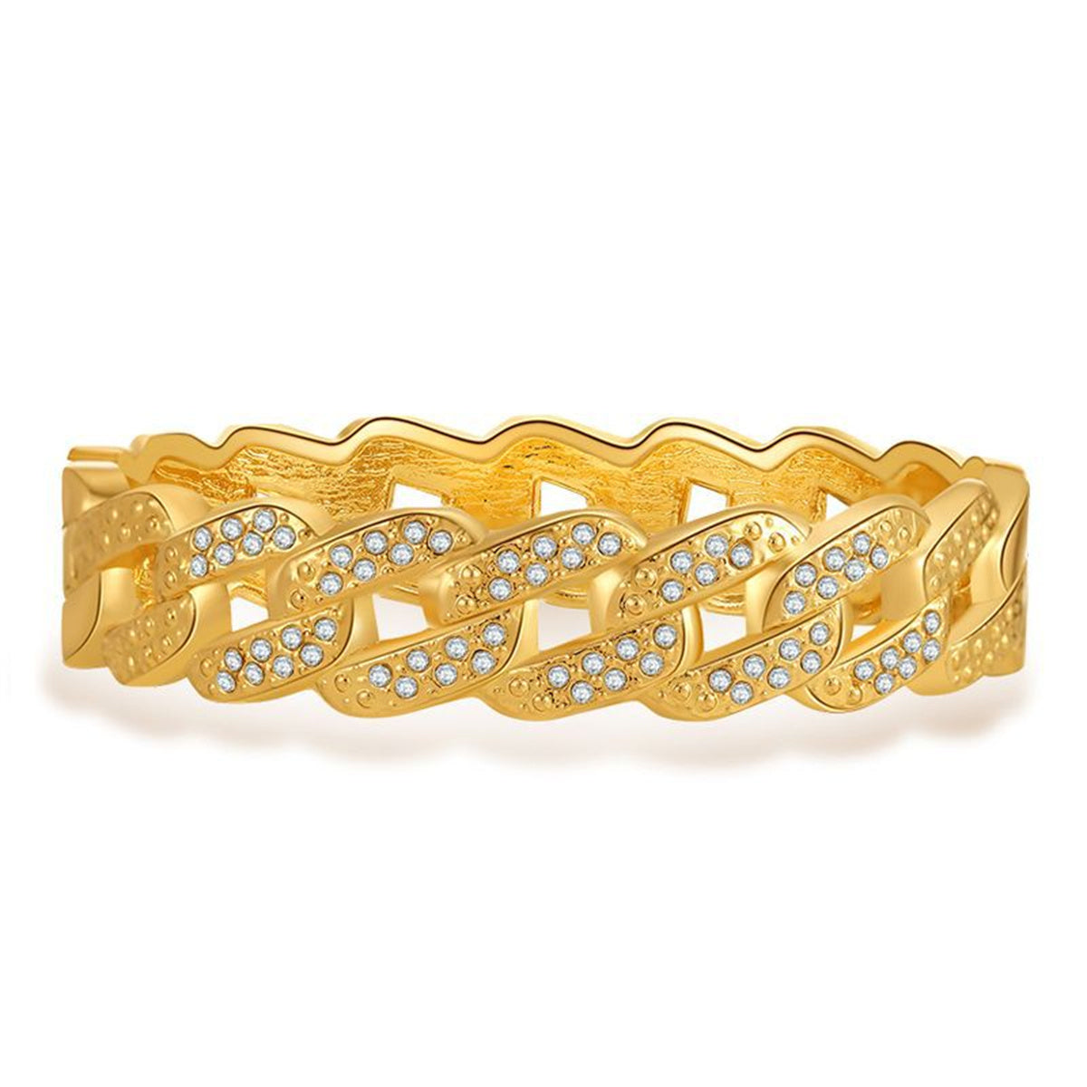 Cubic Zirconia and 18K Gold-Plated Curb Chain Bangle, gold bangle bracelet, dainty minimalist design, front view