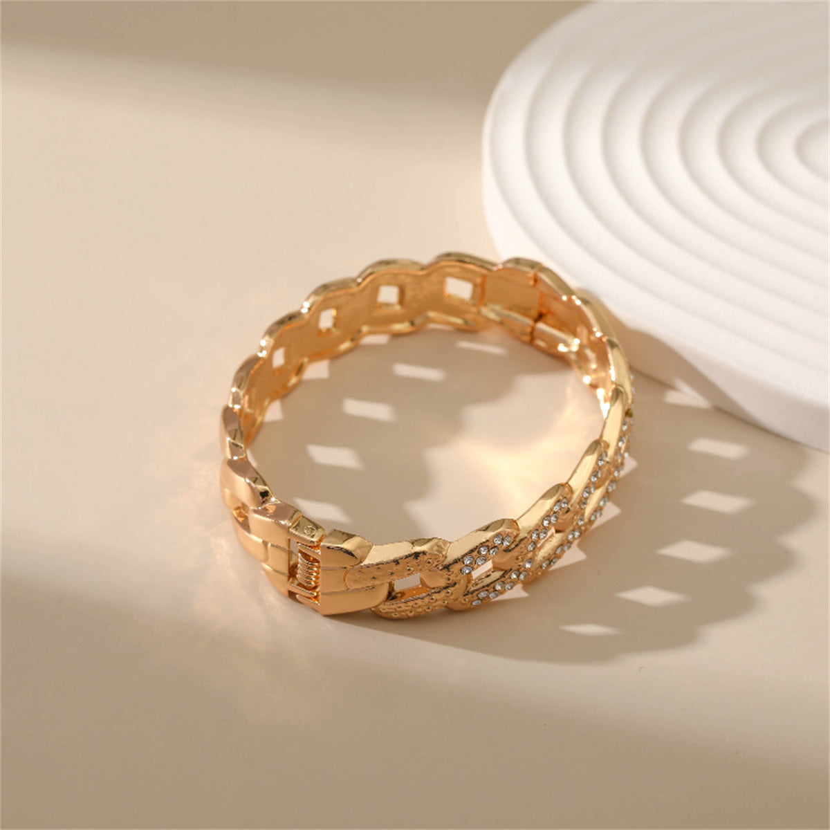 Cubic Zirconia and 18K Gold-Plated Curb Chain Bangle, gold bangle bracelet, dainty minimalist design, side view