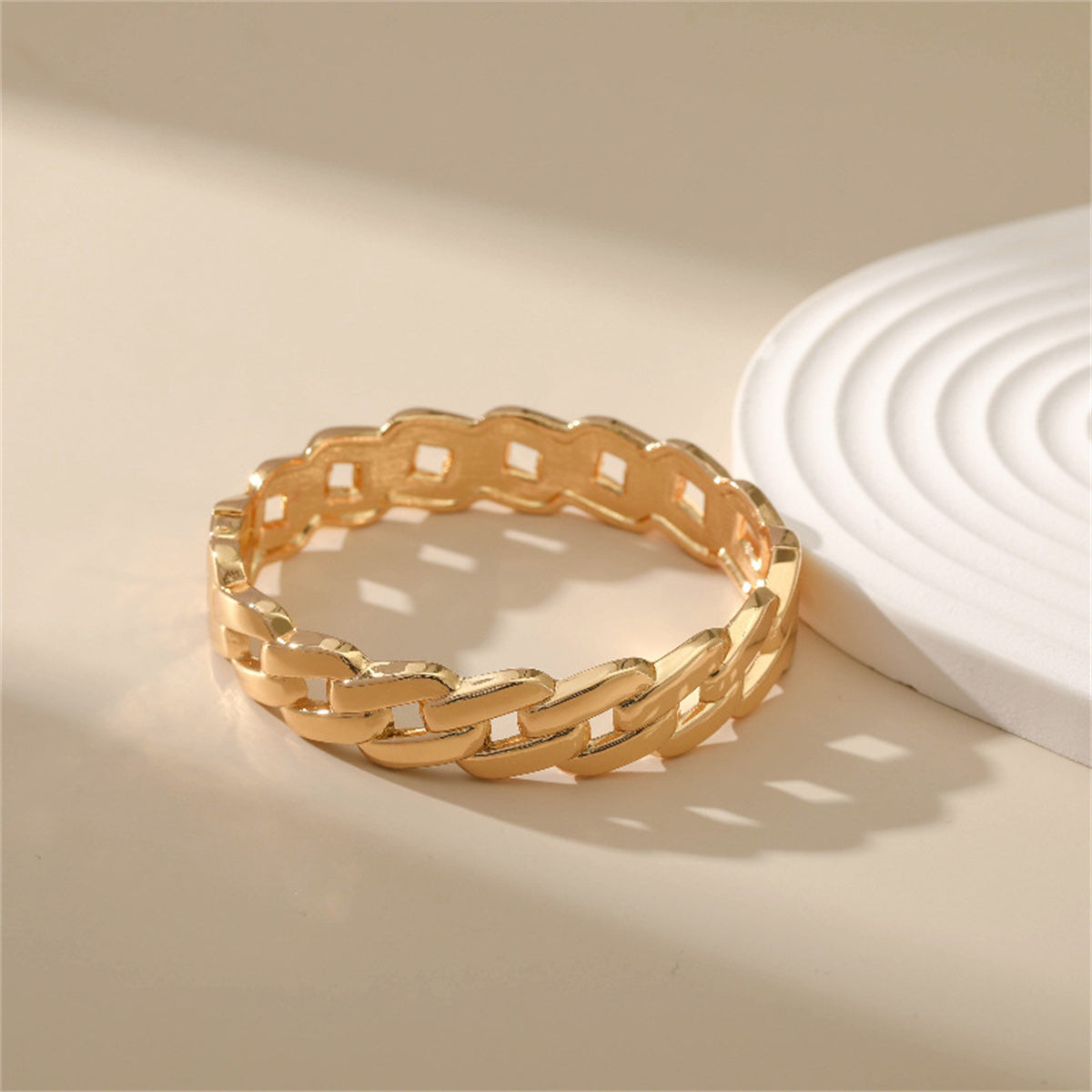 18K Gold-Plated Curb Chain Bangle, gold bangle bracelet, everyday style, detail close-up