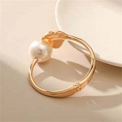 Pearl & Cubic Zirconia 18K Gold-Plated Round Heart Bangle