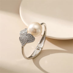 Pearl & Cubic Zirconia Silver-Plated Round Heart Bangle