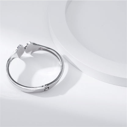 Pearl and Cubic Zirconia Silver-Plated Fan Hinge Bangle, silver bangle bracelet, vintage-inspired design, detail close-up