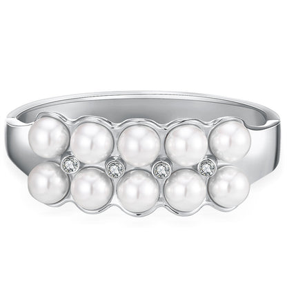 Pearl and Cubic Zirconia Silver-Plated Layered Bangle, silver bangle bracelet, elegant gift for her, front view