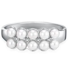 Pearl & Cubic Zirconia Silver-Plated Layered Bangle