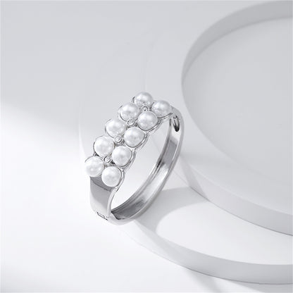 Pearl and Cubic Zirconia Silver-Plated Layered Bangle, silver bangle bracelet, elegant gift for her, lifestyle look