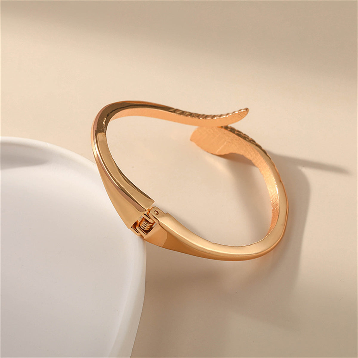 Green Cubic Zirconia and 18K Gold-Plated Snake Bypass Hinge Bangle, gold bangle bracelet, styled look